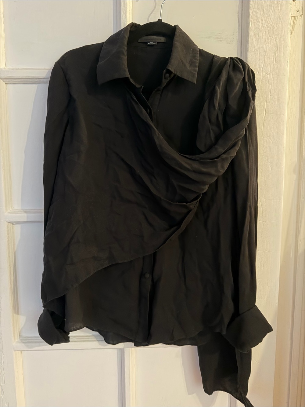 Alexander Wang Black Asymmetrical Draped Front Long-Sleeve Shirt